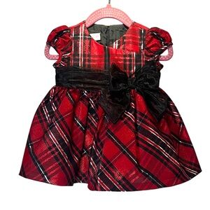 Bonnie Baby Girl’s Holiday Red Black Plaid Dress Size 3-6 Months